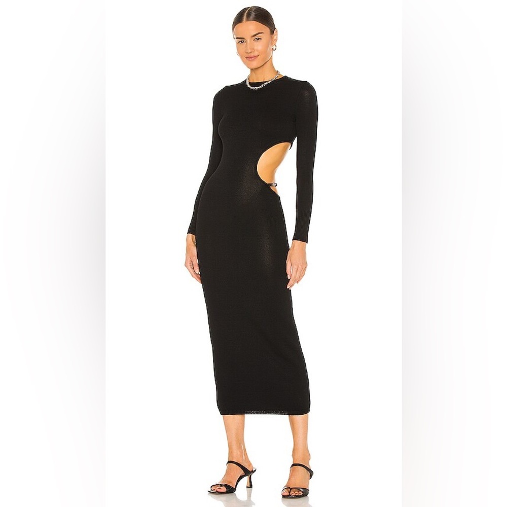 AYA MUSE Gigi Knit Dress Black Side‎ Cut Out Size Small Luxury Minimalist - Picture 2 of 12